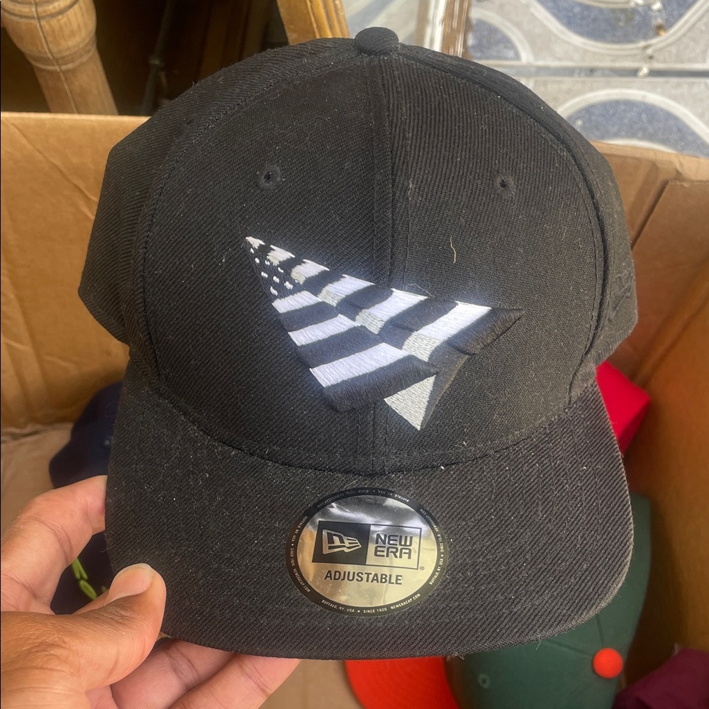New Era Black Cap with Striped Logo